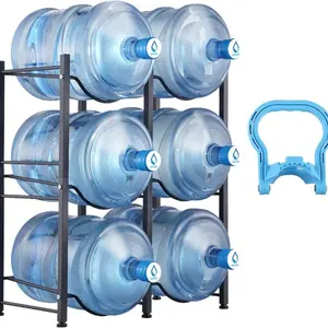 VEVOR 5 Gallon Water Jug Holder, 3 Tiers Double Row Heavy Duty Water Bottle Rack with 6 Slots, Detachable Water Jug Stand for Kitchen, Office, Living Room - Silver