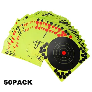 7.99 Inch Self Adhesive Shooting Target Paper 50 Pack Square Bright Fluorescent Target Stickers Clear Ring Marking Target Sheets for Pistol Rifle Airsoft Shooting Range Training Practice