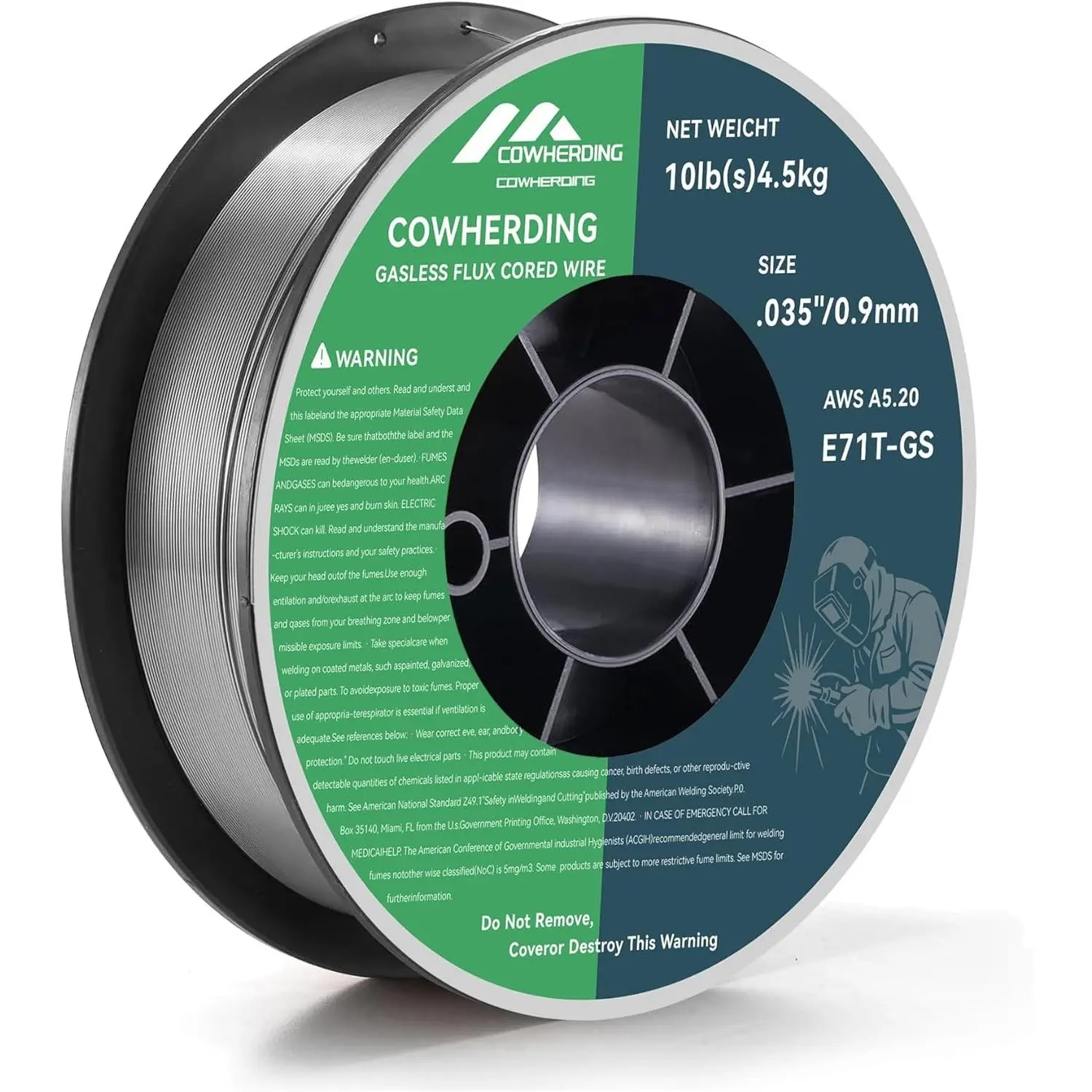 Gasless Flux Core MIG Wire - 0.035" Diameter E71T-GS, 10-Pound Mild Steel, Low Splatter, Strong ABS Plastic Spool, Delivers Clean Welds