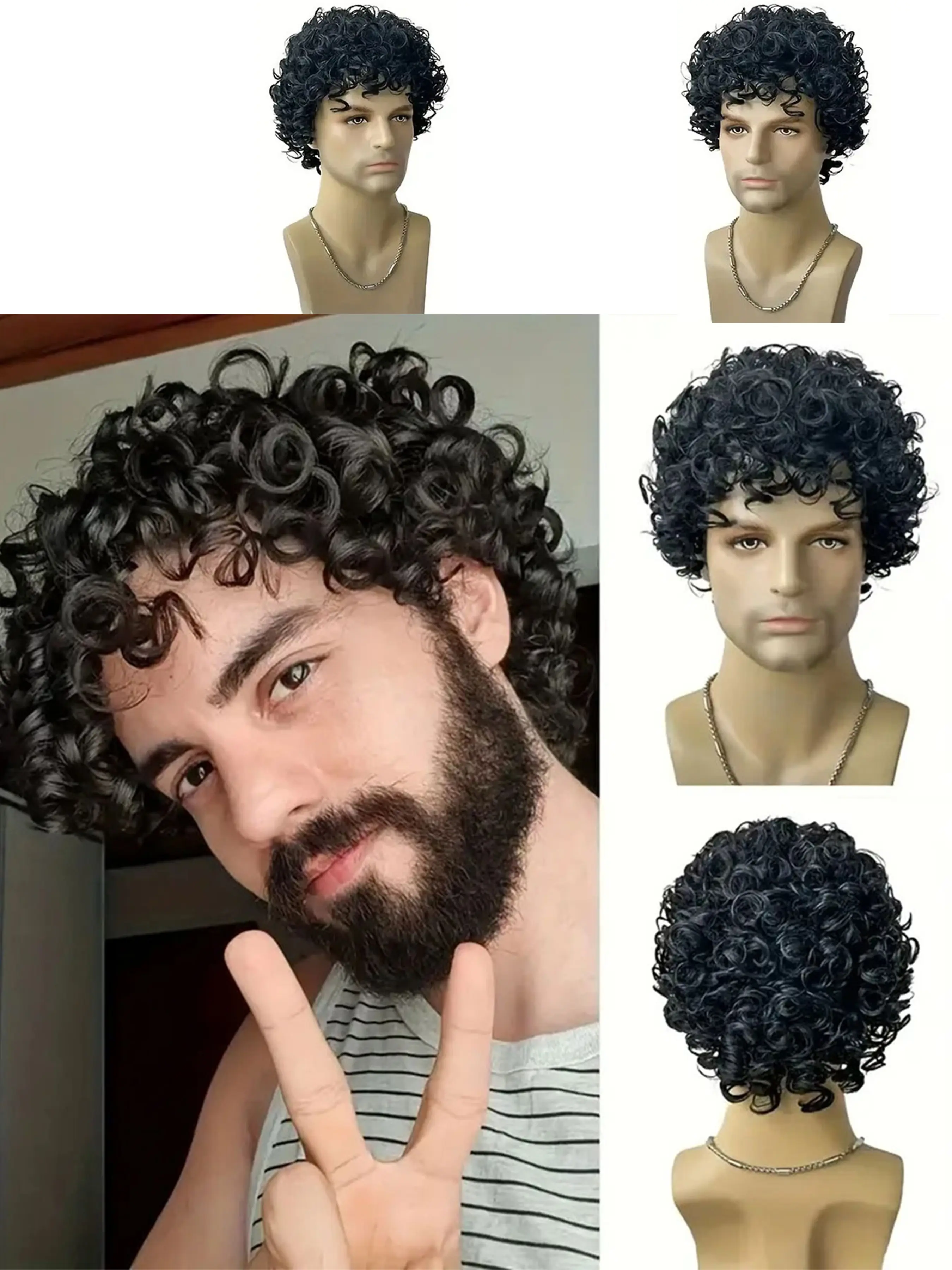 Men's Short Curly Afro Hair Wig, Natural Curly Layered Synthetic Replacement Wig, Perfect for Parties, Halloween, Cosplay