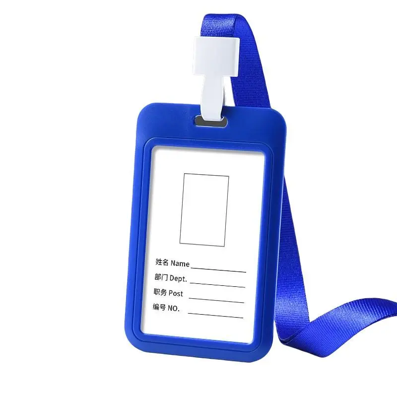 Soft Silicone ID Badge Holder with Detachable Blue Lanyard, Dual Language Name Tag Insert, Card Cover for Office Staff, Students, Exhibitors