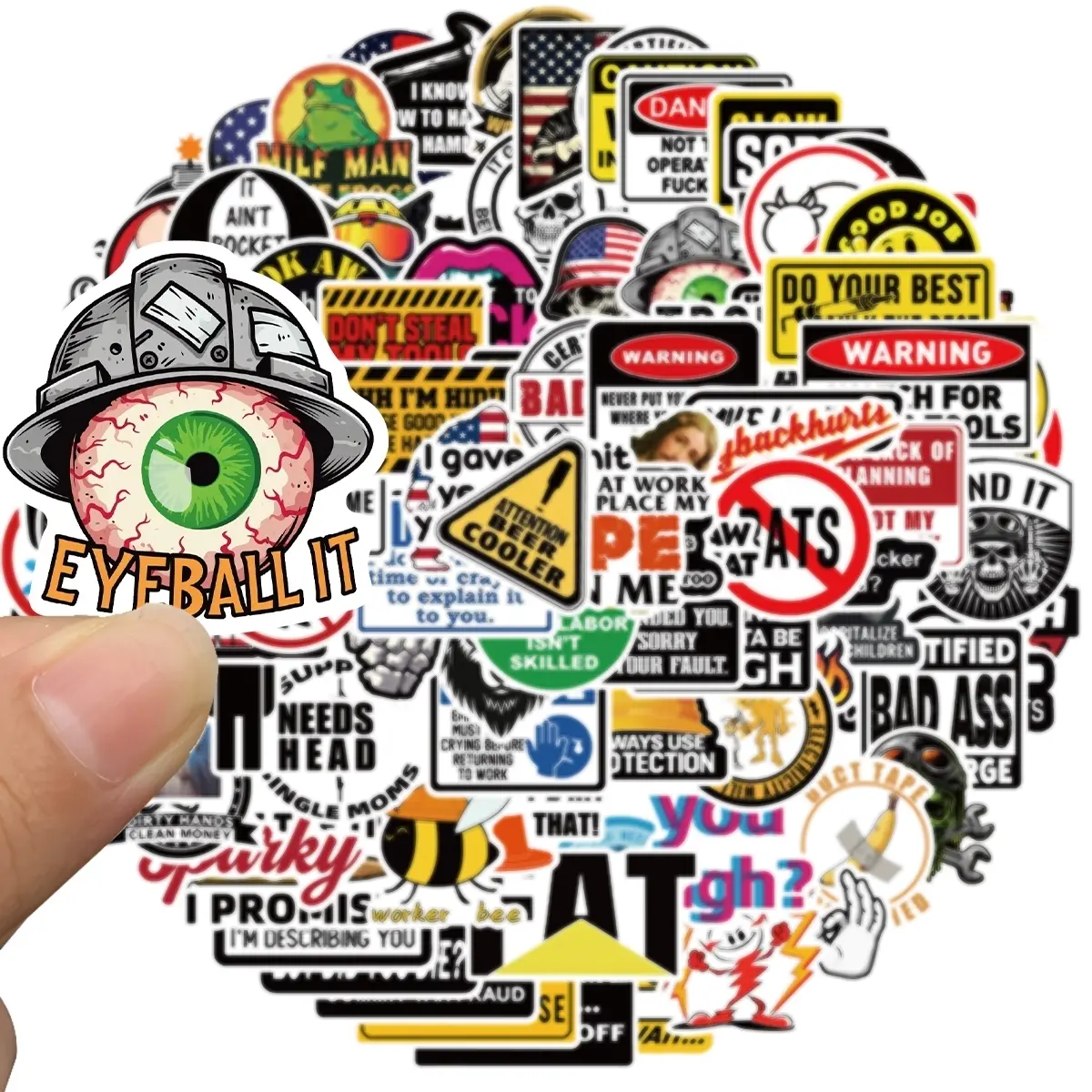Funny Hard Hat Sticker, 100pcs/set Waterproof Vinyl Hard Hat Accessories Sticker, Funny Car Stickers, Decorative Sticker for Helmet, Water Bottle, Laptop, Tool Box, Cars, Automobile Decals
