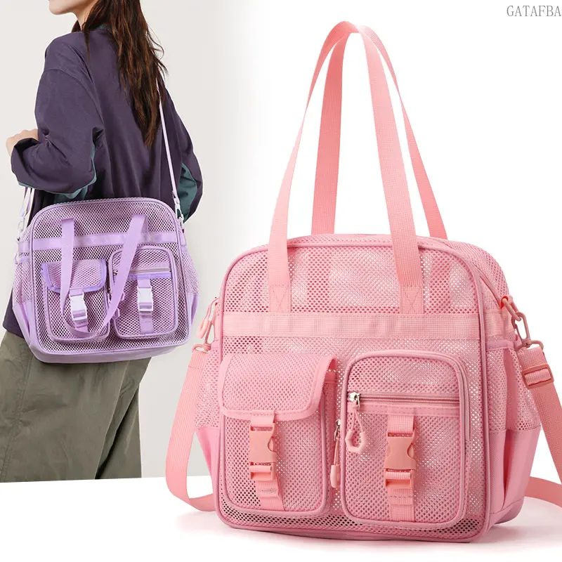 Unisex Adult Plain Synthetic Mesh Crossbody Bag - Breathable, Quick-Dry, Hollow-Out, Lightweight Casual Portable Storage Mesh Purse for Gym, Hiking