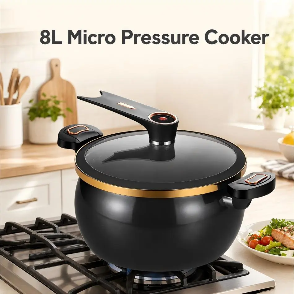 8L Micro Pressure Cooker, Large Capacity Nonstick Cooking Pot with Pressure Release Valve, Multi-Functional Stew Soup Braising Pot, Compatible with Gas Stovetop & Induction Cooktop
