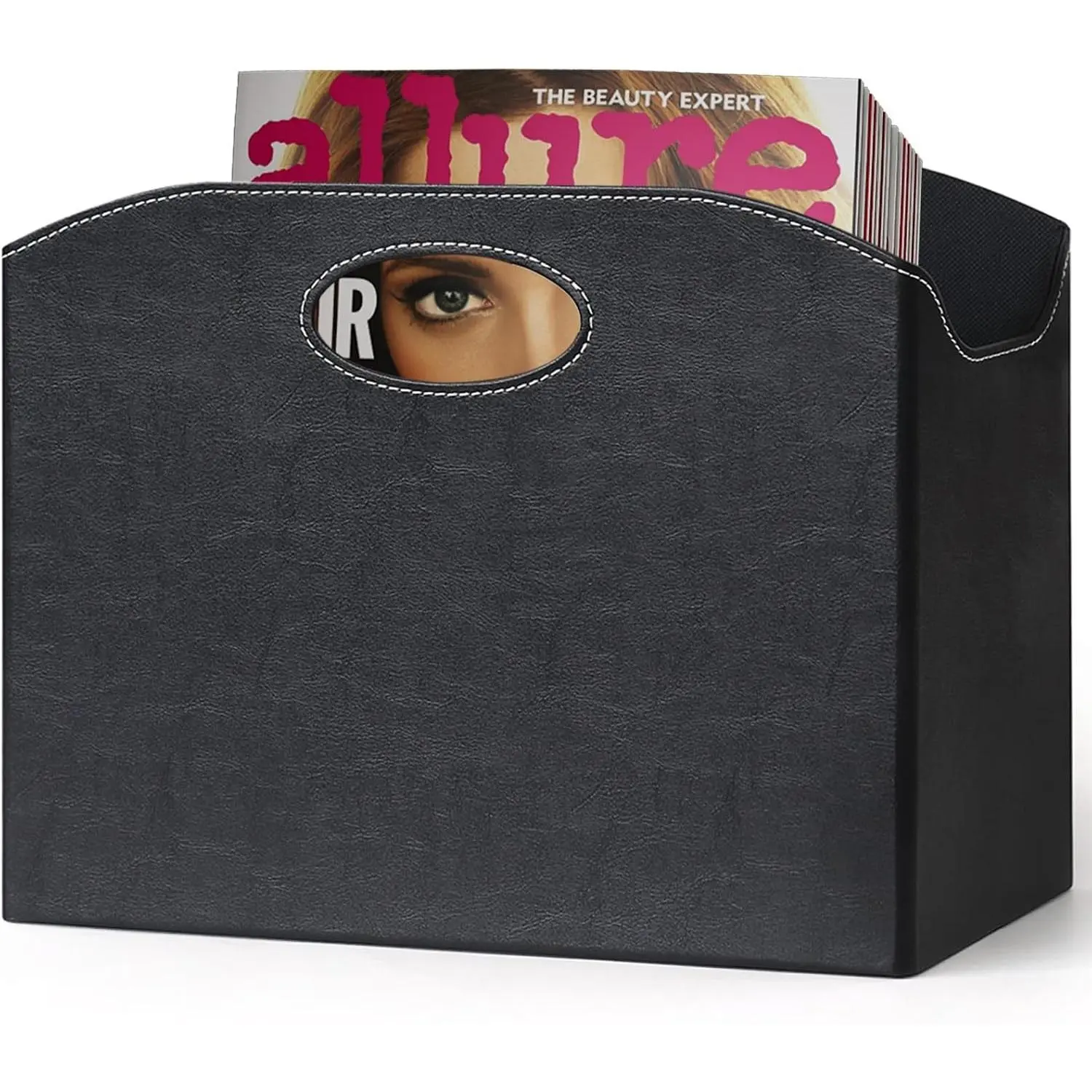 Foldable PU Leather Magazine Holder Rack Floor File Organizer Newspaper Book Document Storage Basket for Office Home Black