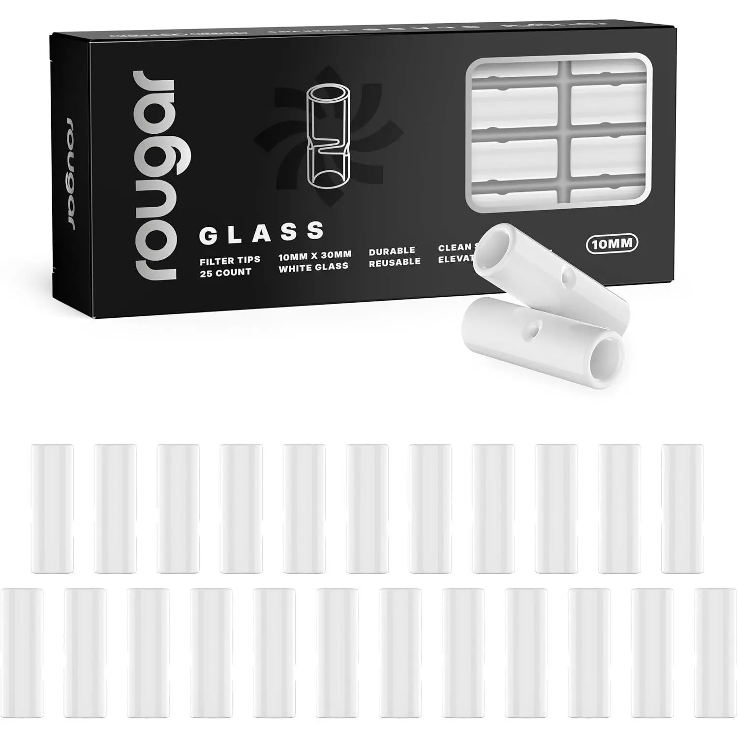 10mm Glass Tips White 25 Pack Reusable Borosilicate Glass Filters Durable Easy-to-Clean 10x30mm
