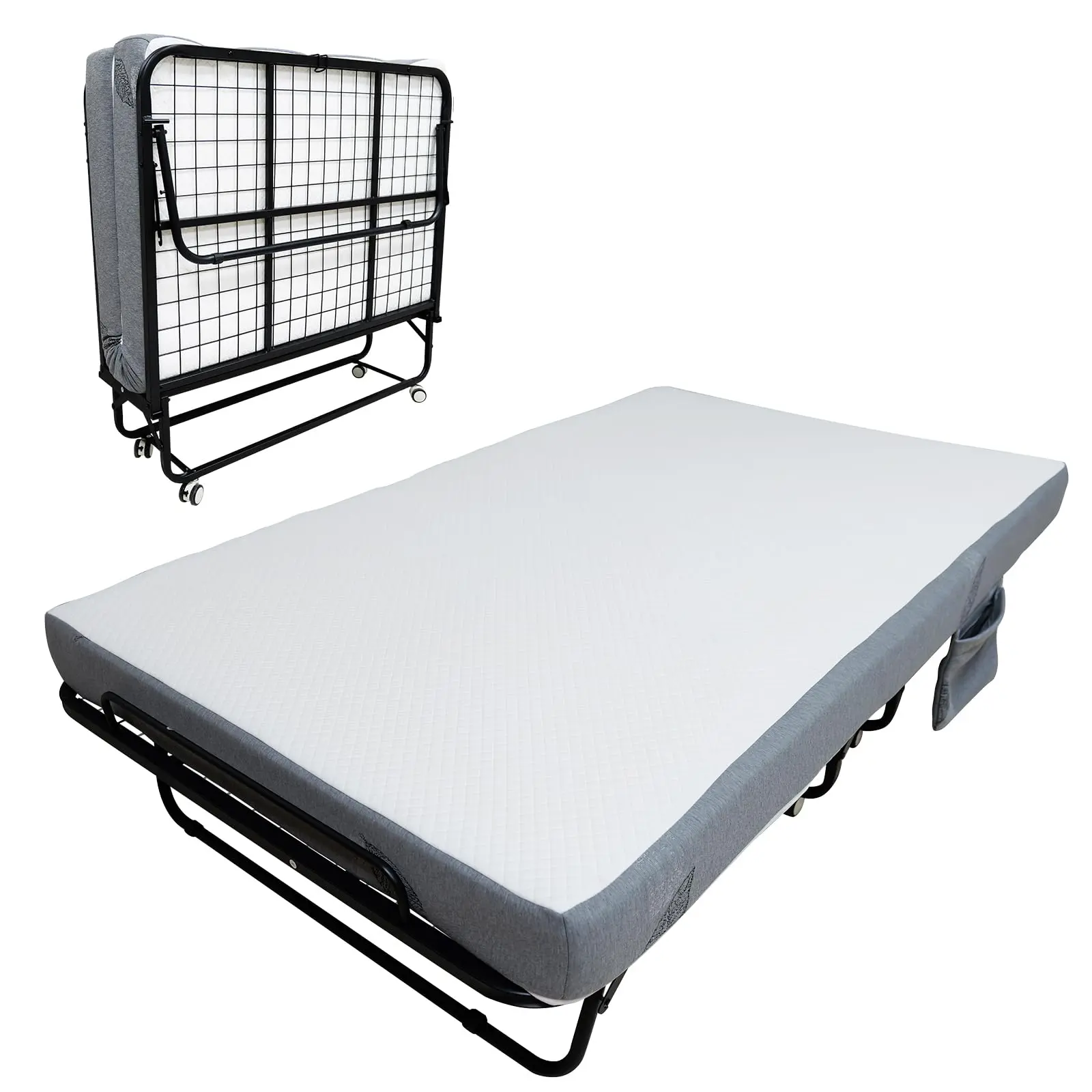 Folding Bed with 6" Memory Foam Mattress – 3 Sizes Rollaway Guest Bed for Adults, Sturdy Steel Frame & Wheels, Portable for Apartment, RV, Dorm, Overnight Guests