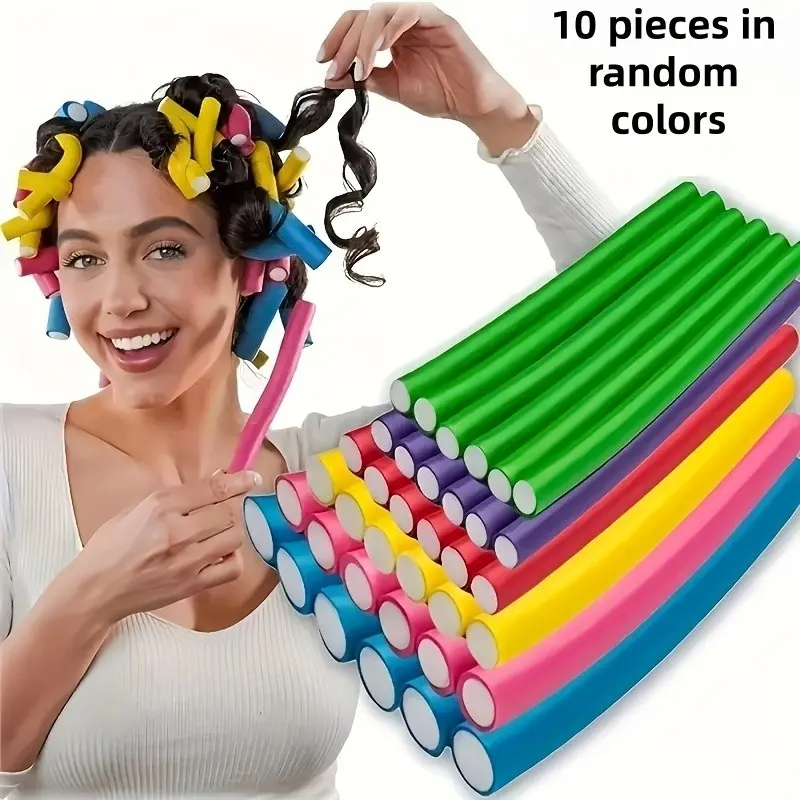 10pcs Soft No Heat Curling Irons, Bendable Flexible Hair Rods, DIY Wave and Spiral Hairstyles, Random Colors, Hair Styling Accessories