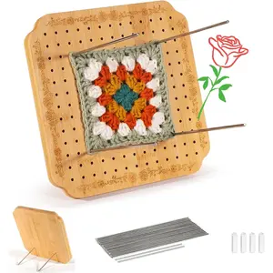 7.6 in Blocking Boards for Crochet Projects with Rose , Crochet Blocking Board with Pegs, Granny Square Blocking Board with 20 Stainless Steel Pegs,