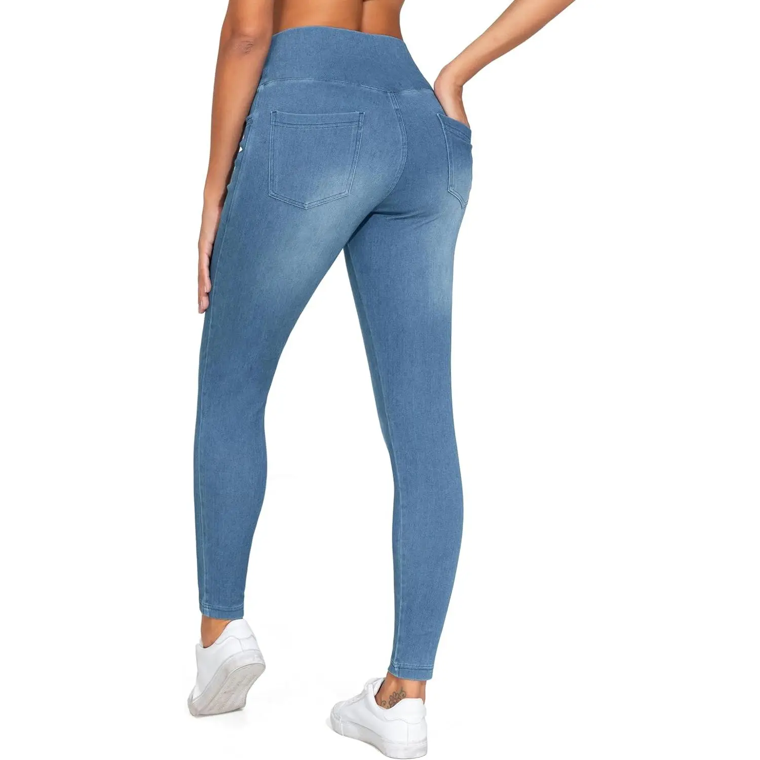 Fit Women's Skinny Jeans Crossover High Waist Jeggings Stretchy Denim Leggings with Pockets