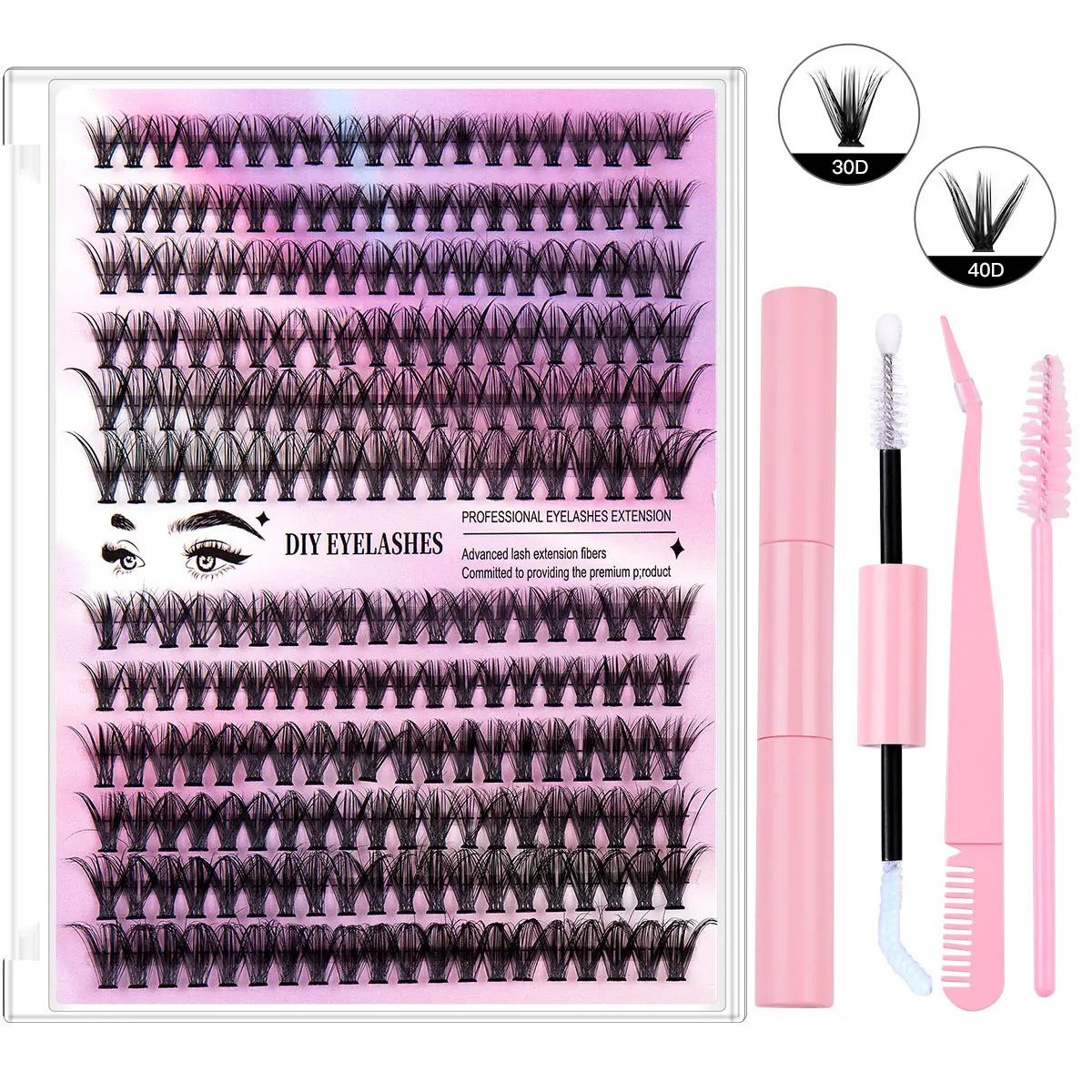 12 Rows 150 Individual Cluster Lashes DIY Eyelash Extension Kit with Tools Black Pink White Synthetic Lashes for Volume Length Beauty Makeup False Eyelashes Set