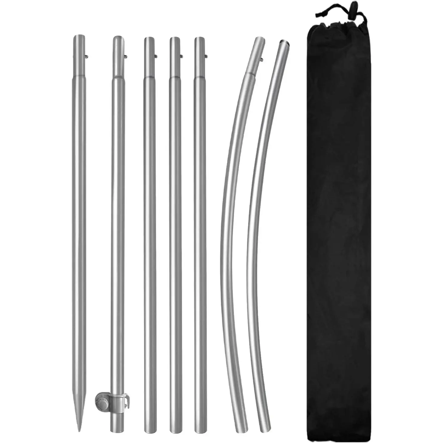 8FT  Flag Pole Kit, Stainless Steel Heavy Duty Swooper Flagpole with Ground Spike Base & Carry Bag, Outdoor Advertising Flag Stand for Small Business, Storefront