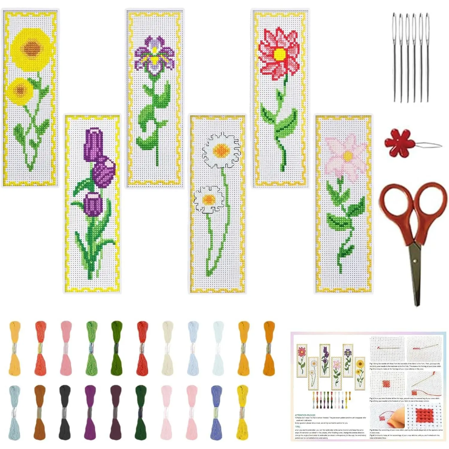 6 Set   Bookmark Kit  Stitching Bookmark   Designed Stamped Embroidery Bookmark with Instruction   Kits for Adults Beginners 8 * 2.4in