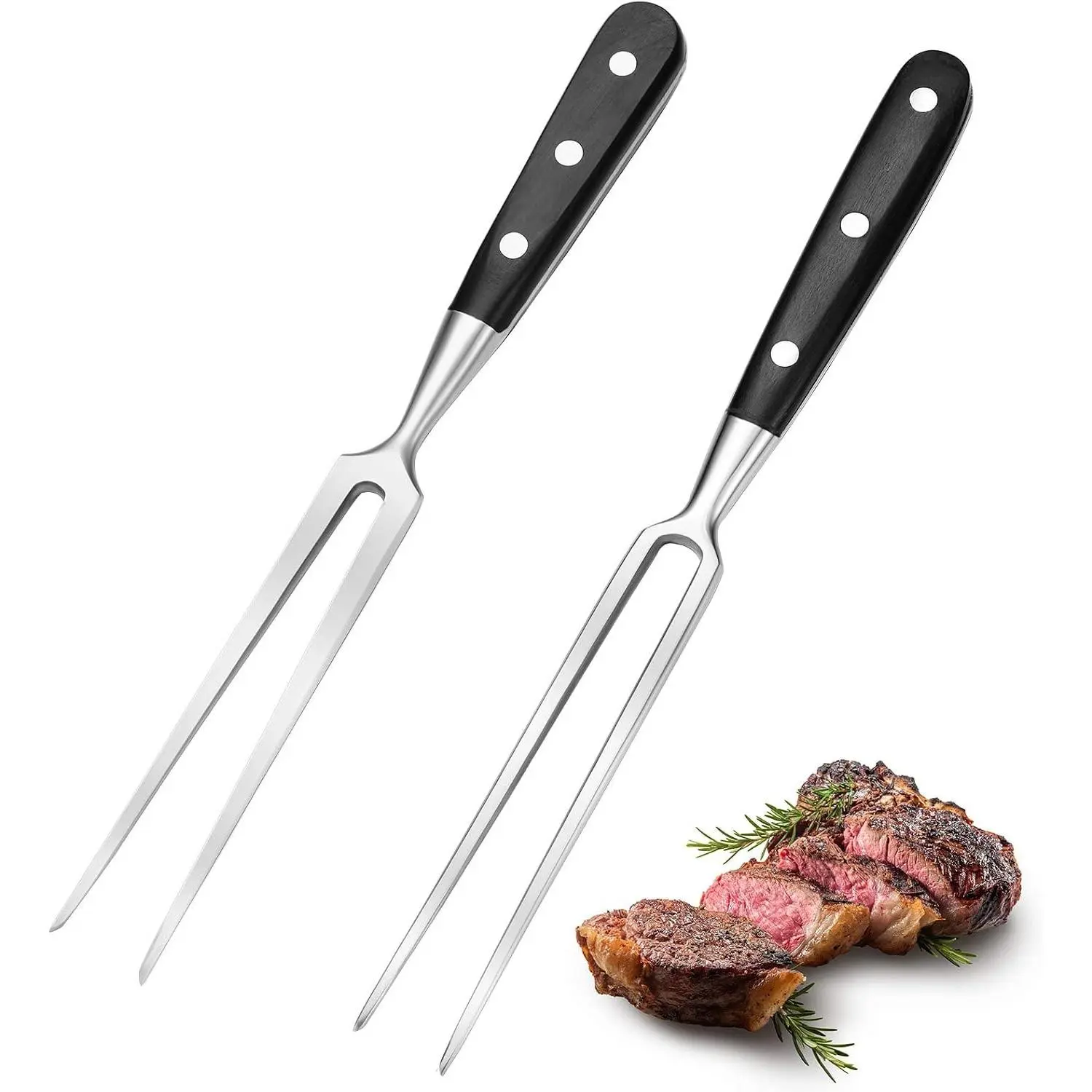Patelai 2 Pieces Carving Forks 12 Inch Stainless Steel Meat Fork Cooking Fork with Wood Handle Grill Fork Serving Fork for Xmas Kitchen Roast BBQ Fork Carving Set