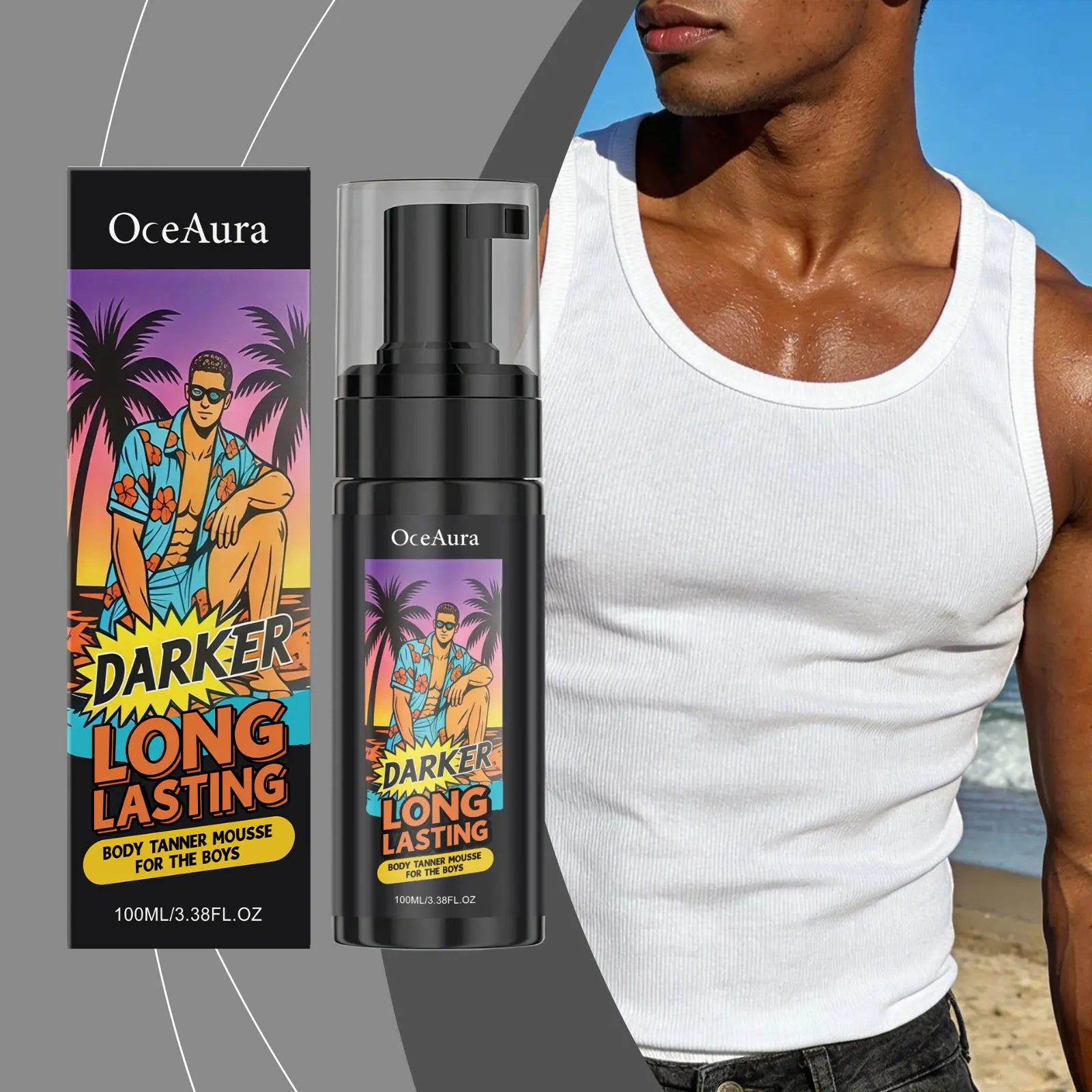 Men's Self-Tanning Mousse - 100ml Body Care Product, Natural Bronze Wheat Glowy Skin, Non-Sticky Fast Film-Forming, No Stain Clothes, Infused Glycerin & Propylene Glycol, Flawless Scent, Daily Use, Summer Vacation Gift, Even Tone, All Skin Types