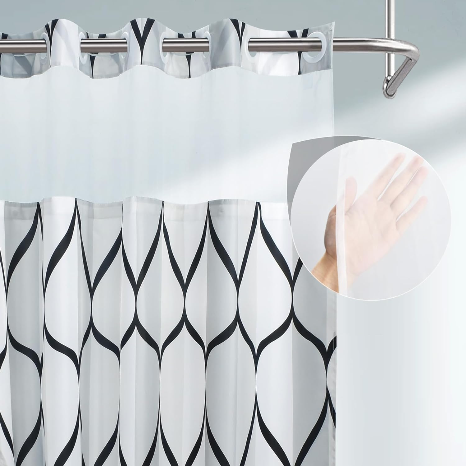 Double Layer Waterproof Printed Shower Curtain, 1 Count Modern Geometric Pattern Bathroom Curtain with Removable Inner Lining, Shower Curtain Liner, Bathroom Decor Supplies, Home Goods
