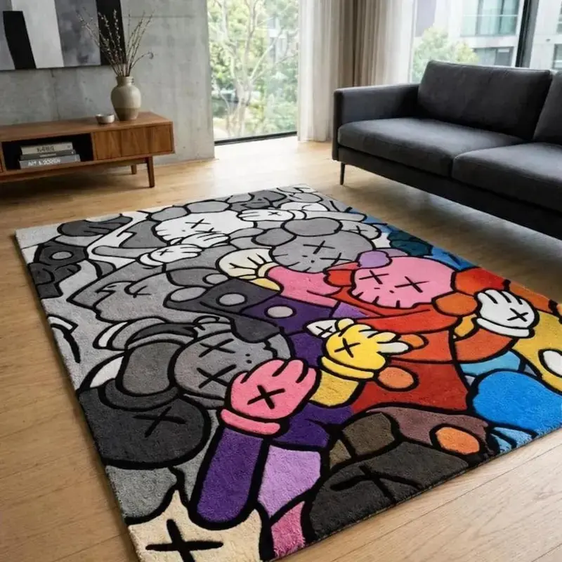 Kaws Inspired Pop Art Area DOORMAT, Colorful Cartoon Street Art Carpet