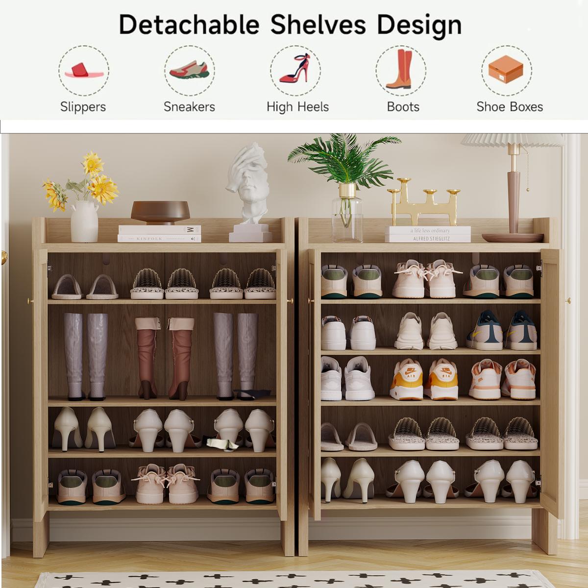 42.5" Tall Rattan Shoe Cabinet with Doors, 6-Tier Shoe Storage Cabinet with Adjustable Shelves, Wooden Freestanding Shoe Organizer Shoe Cabinet for Entryway,Hallway,Living Room (Walnut)