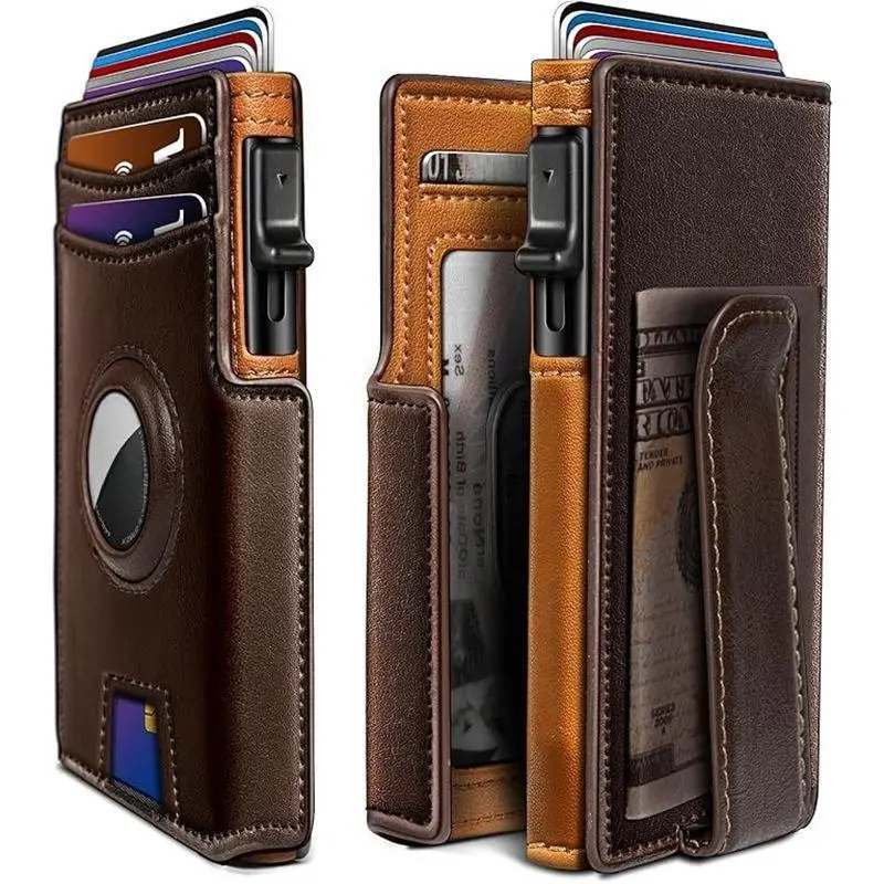 Men's RFID Blocker Wallet, Minimalist Compact Metal Aluminum Money Clip with Magnetic Closure, Smart Slim Pop-Up 10-Card Case Bifold Card & ID Holder