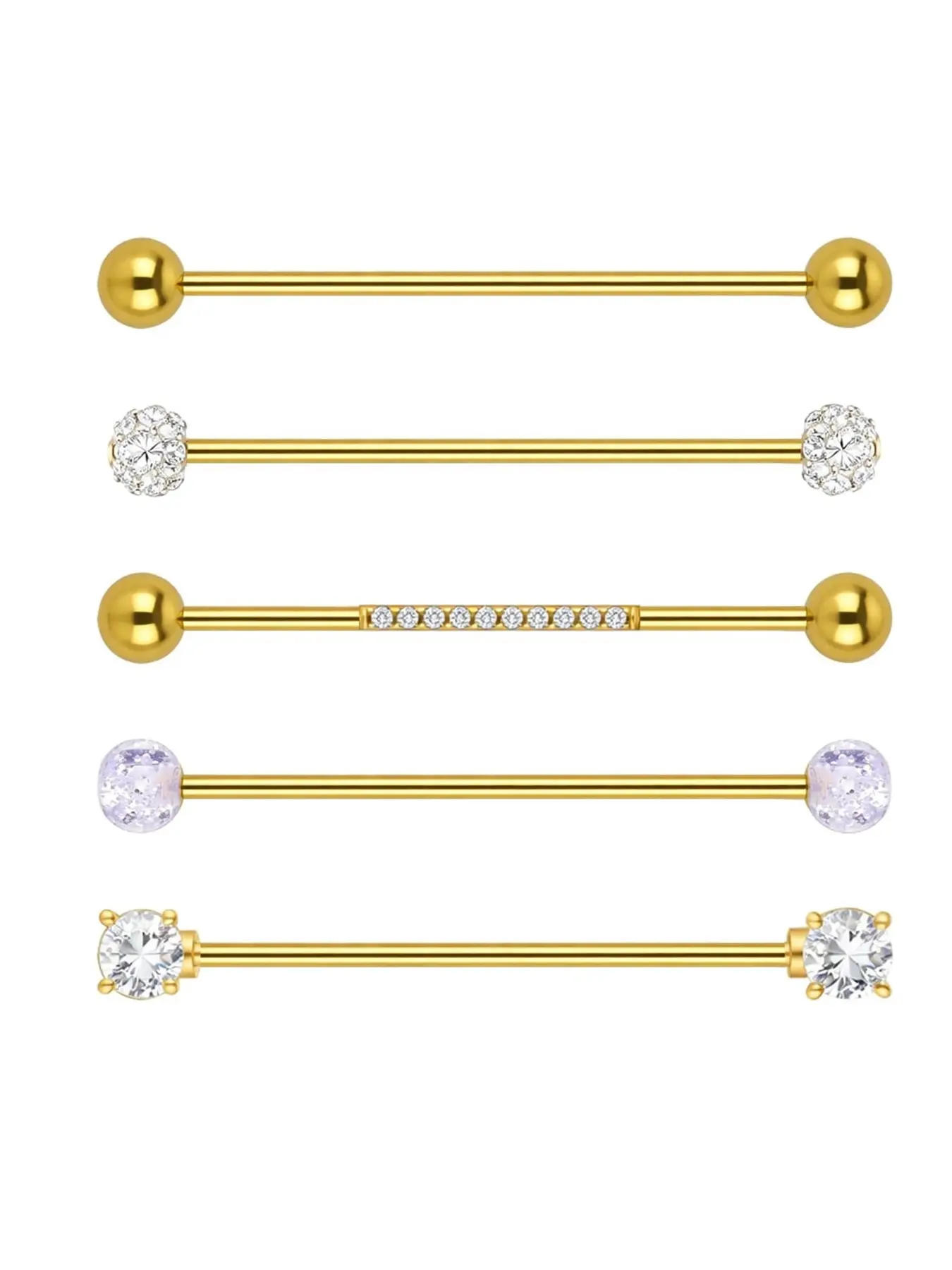 5pcs Surgical Steel Industrial Piercing Jewelry, Body Piercing Jewelry, 14g Cubic Zircon Barbell Pierced Earrings, 38mm Helix Cartilage Piercing for Women Men