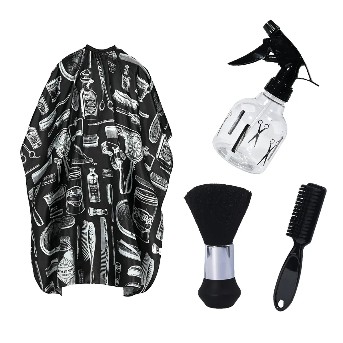 Professional Barber Brush Set, Haircut Apron, Face Dusting Brush, Oil Head Cleaning Brush, Salon Spray Bottle, Fashion Hairstyling Gear, Hairdressing Tool Set