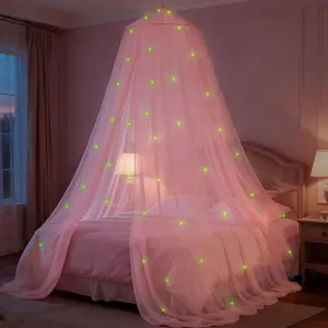 Bed Canopy for Girls with Glowing Stars, Bed Curtains for Twin Full Queen Sizes, Ceiling Tent for Reading Nooks, Mosquito Net for Indoor Room Decor and Outdoor Use