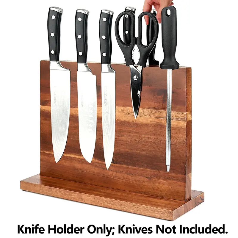 Magnetic Knife Holder, Double Sided Magnetic Knife Block Holder Rack with Strong Enhanced Magnets, Multifunctional Wood Magnetic Knife Storage Stand