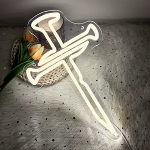 LED Cross Neon Light – Wall-Mounted Decor for Bedrooms, Living Rooms, and Art Galleries; USB-Powered with Adjustable Brightness