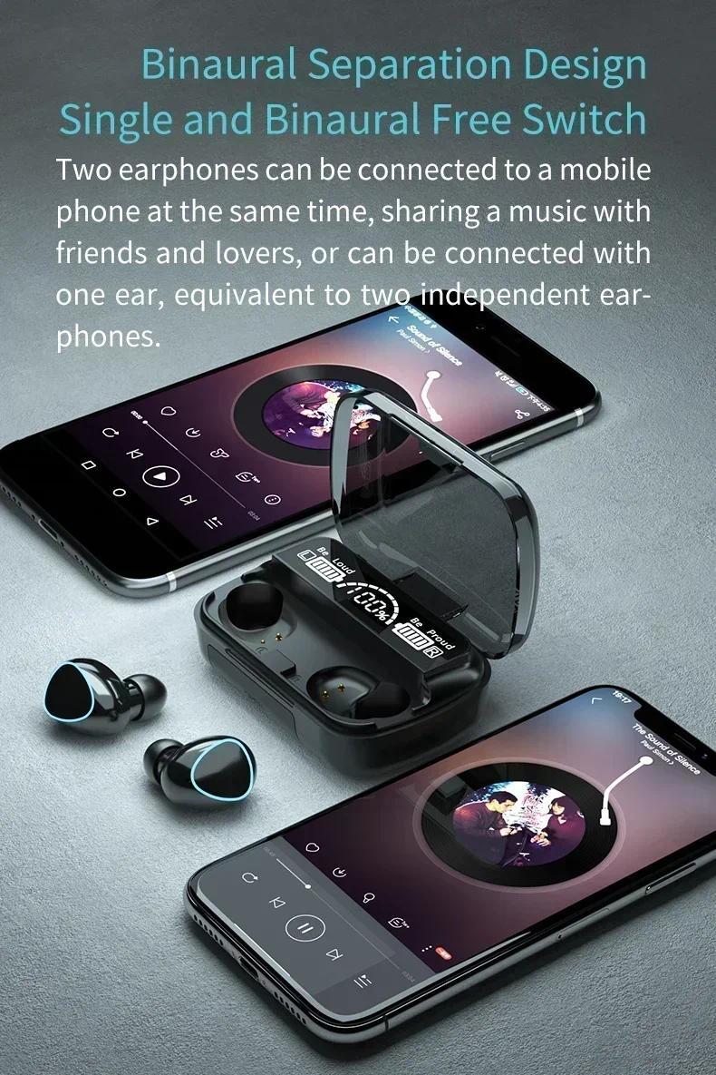 M10 Wireless Headphone Bluetooth Earphones Waterproof Earpieces Sport Earbuds  Music Headset in-ear esrbuds audio bluetooth-compatible video
