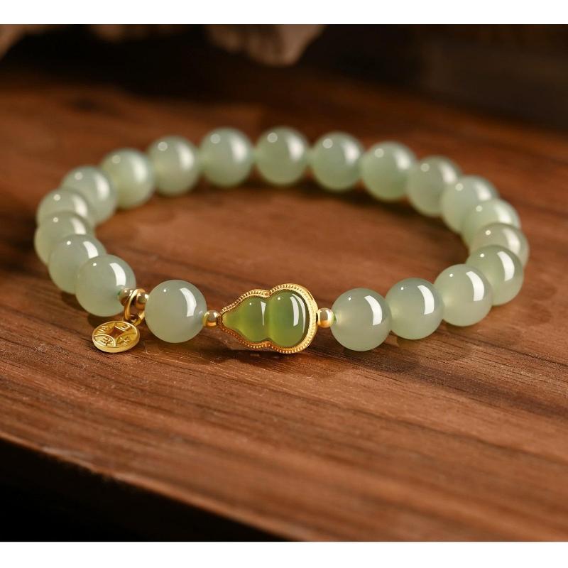 S925 Sterling Silver Hetian Jade Gourd Bracelet for Women Gold Inlaid Jade New Chinese Style National Style Jade Bracelet Light Luxury Exquisite Gift.