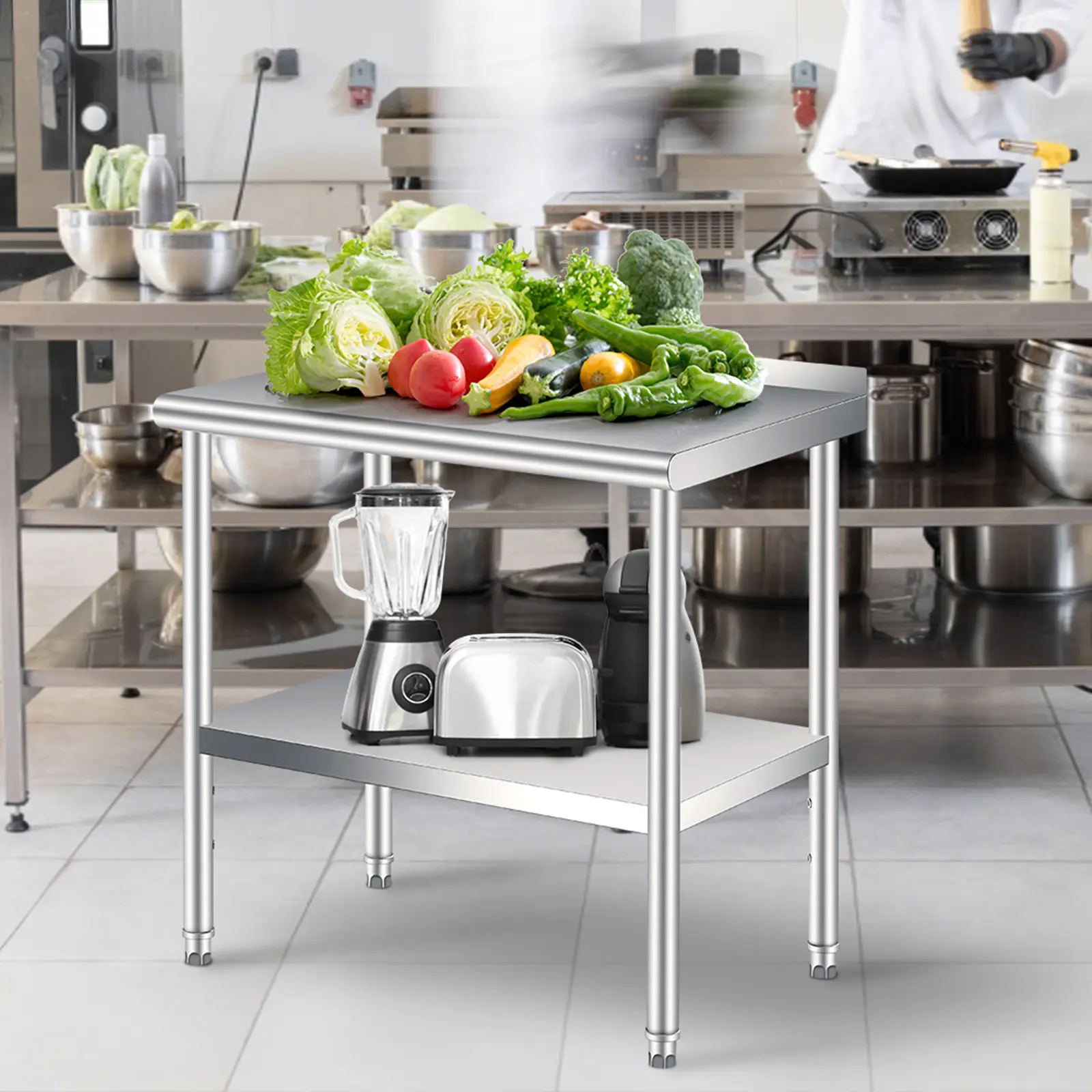 Stainless Steel Table 60x24 Inch - Heavy Duty Commercial Metal Table with Backsplash & Adjustable Shelf,  Prep Table & Work Table for Kitchen, Restaurant, Busines