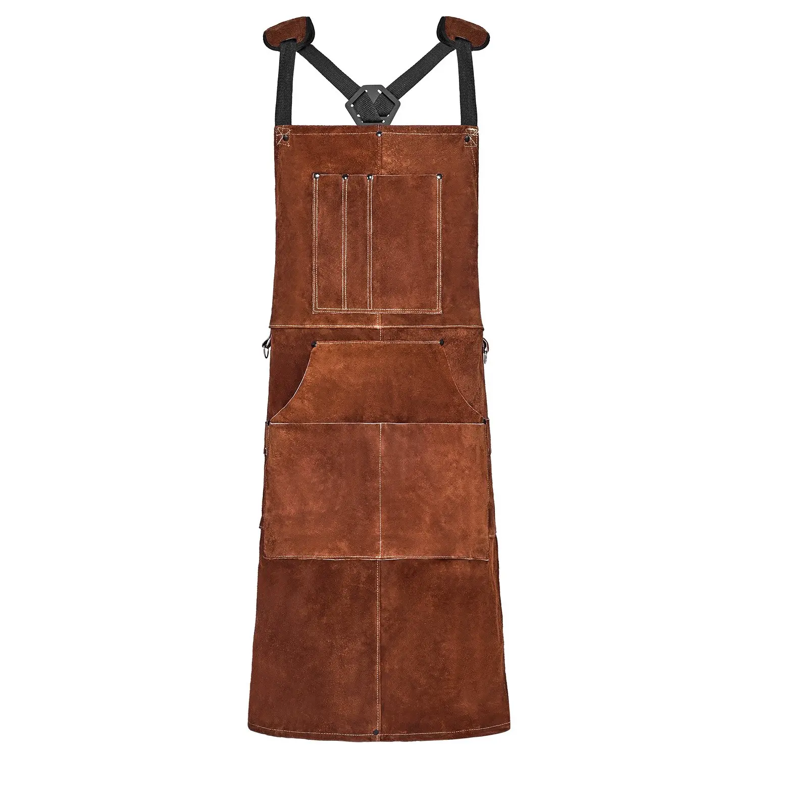 【DealsForYouDays】Leather Welding Work Apron, Heavy Duty Cowhide Flame Resistant Welding Apron, Heat-Resistant Blacksmith Welder Aprons with 6 Tool Pockets for Woodworking, Gardening, BBQ