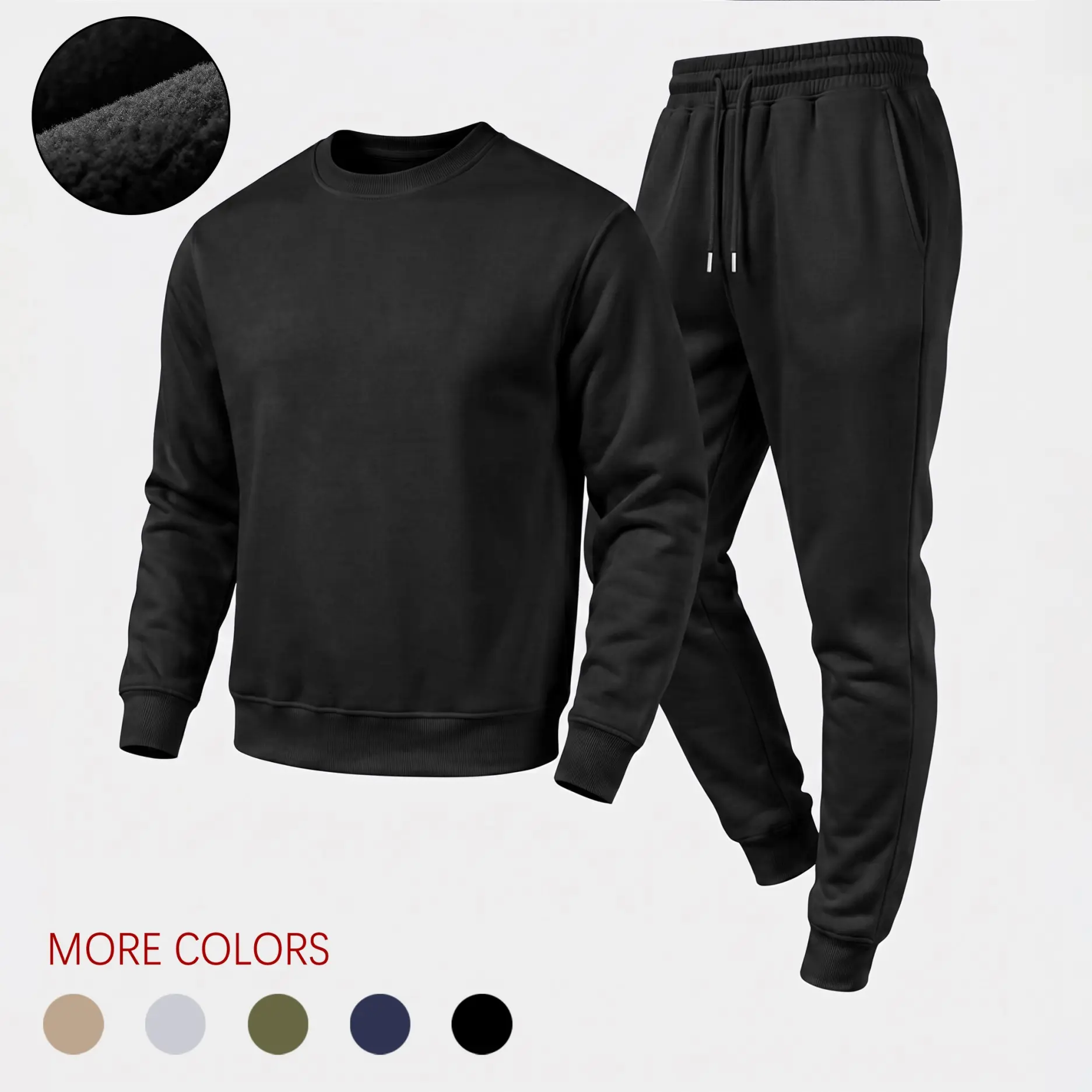 Men's Solid Crewneck Sweatshirt and Jogger Pants Set, Casual Long Sleeve Pullover with Drawstring Sweatpants, Comfortable Fall Winter Tracksuit for Daily Wear, Travel, Lounge, Workout and Indoor Outdoor Activities