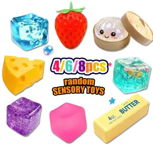 4/6/8 Piece Malt Sugar Stress Relief Fun Toy Set, Sensory Combo Pack, Ice Cube, Cheese, Strawberry, Bun Squeeze Toys, Party Gift, Various Styles