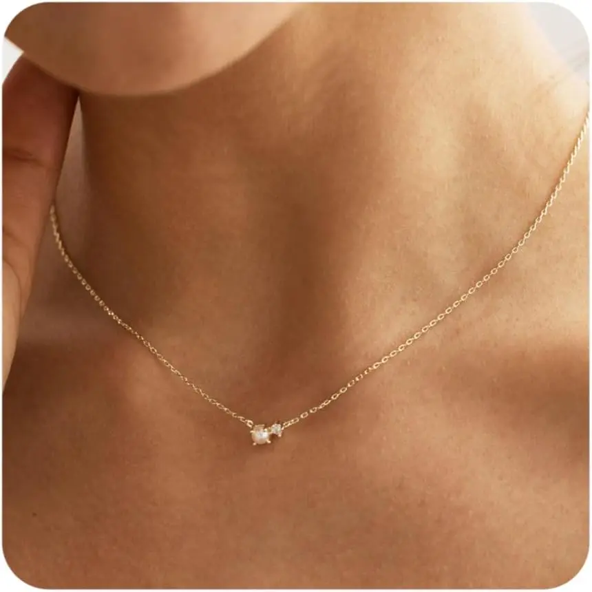 Gold Necklace for Women, Dainty 14K Gold Plated Pendant Necklace, Trendy Simple Choker Chain, Cubic Zirconia Circle/Interlocking/Sun/Pearl Necklace, Fashion Jewelry Charm Gifts