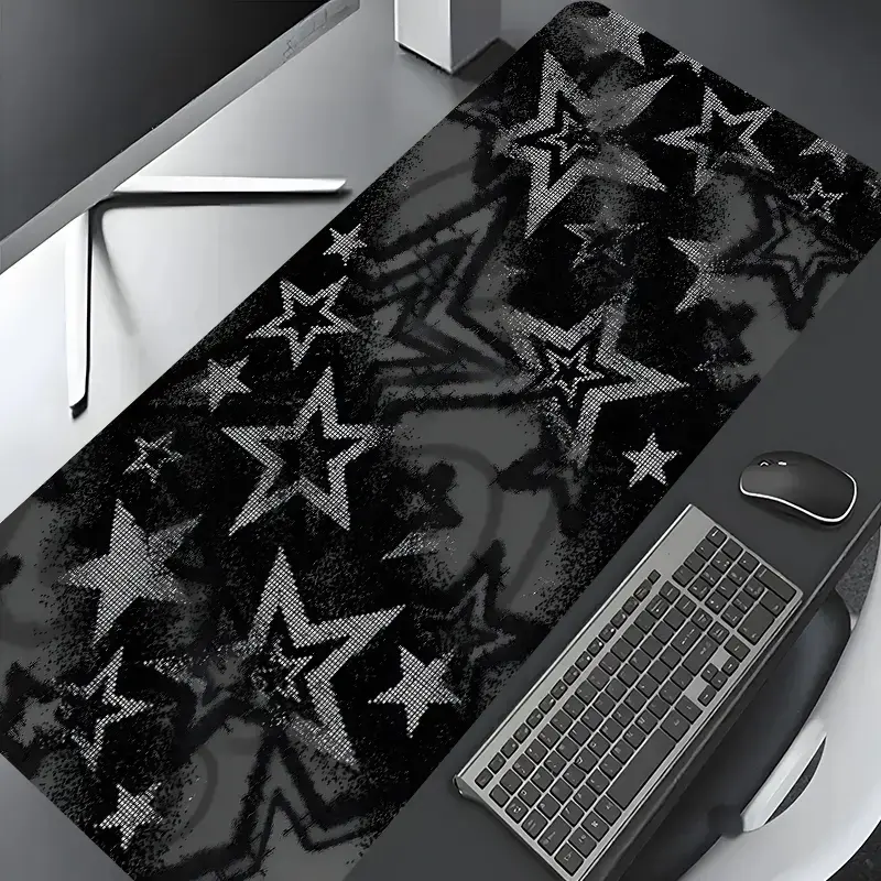Y2K Star Design Large Gaming Mouse Pad, Vintage Black White Desktop Protection Pad, Washable Rubber Pad Non-Slip Lock Edge Suitable For Home Office, Office Desk Accessory, Computer Desk Accessories