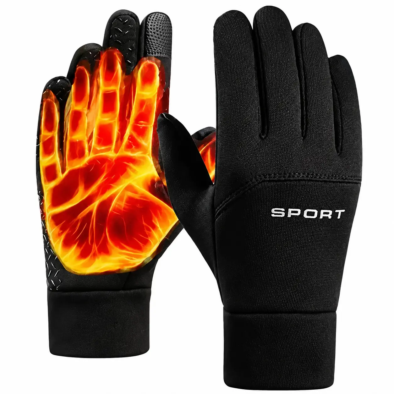 Unisex Full Finger Outdoor Sports Sporty Gloves - Premium All-Season Windproof, Waterproof, Breathable Fabric, Touchscreen-Compatible Fingertips, Ergonomic Fit, Adjustable Wrist Closure, Durable Design for Cycling/Skiing, Classic Black