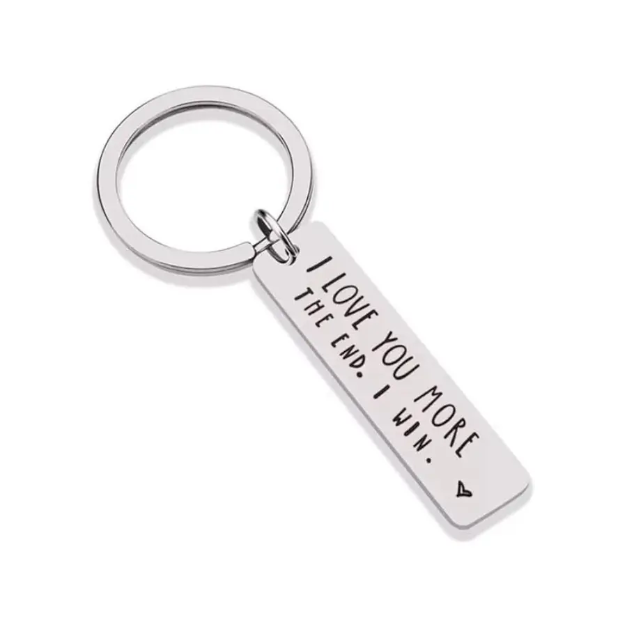Stainless Steel Couples Keychain with Rigid Rectangular Tag, Engraved "I Love You" Text, Ideal Gift Ideas for Partner