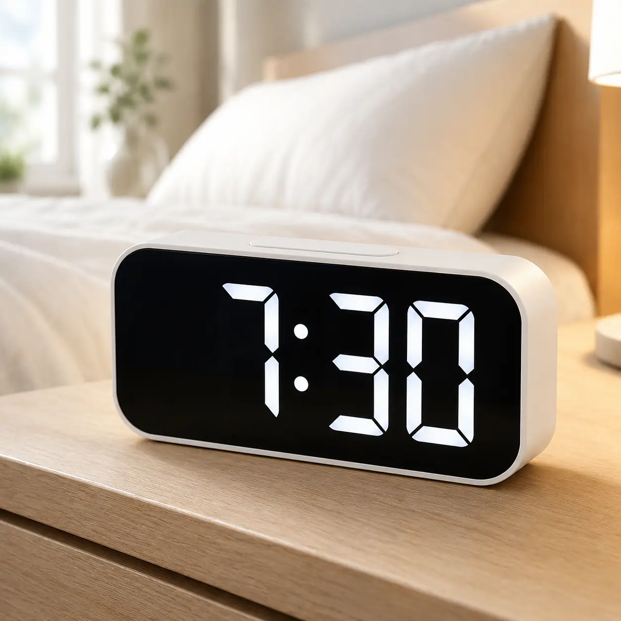 Digital Alarm Clock with Indoor Temperature, Date and Time Display, Night Light, Small Cordless Portable Desk and Bedside Clock for Kids, Teens, Bedrooms, Dorm Rooms, Home Offices and Travel