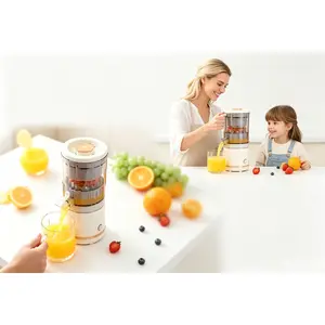 Portable Cordless Citrus Juicer Machine, USB Rechargeable Automatic Orange and Lemon Squeezer, Compact One-Touch Cold Press Fruit Juicer for Travel, RV, and Camping