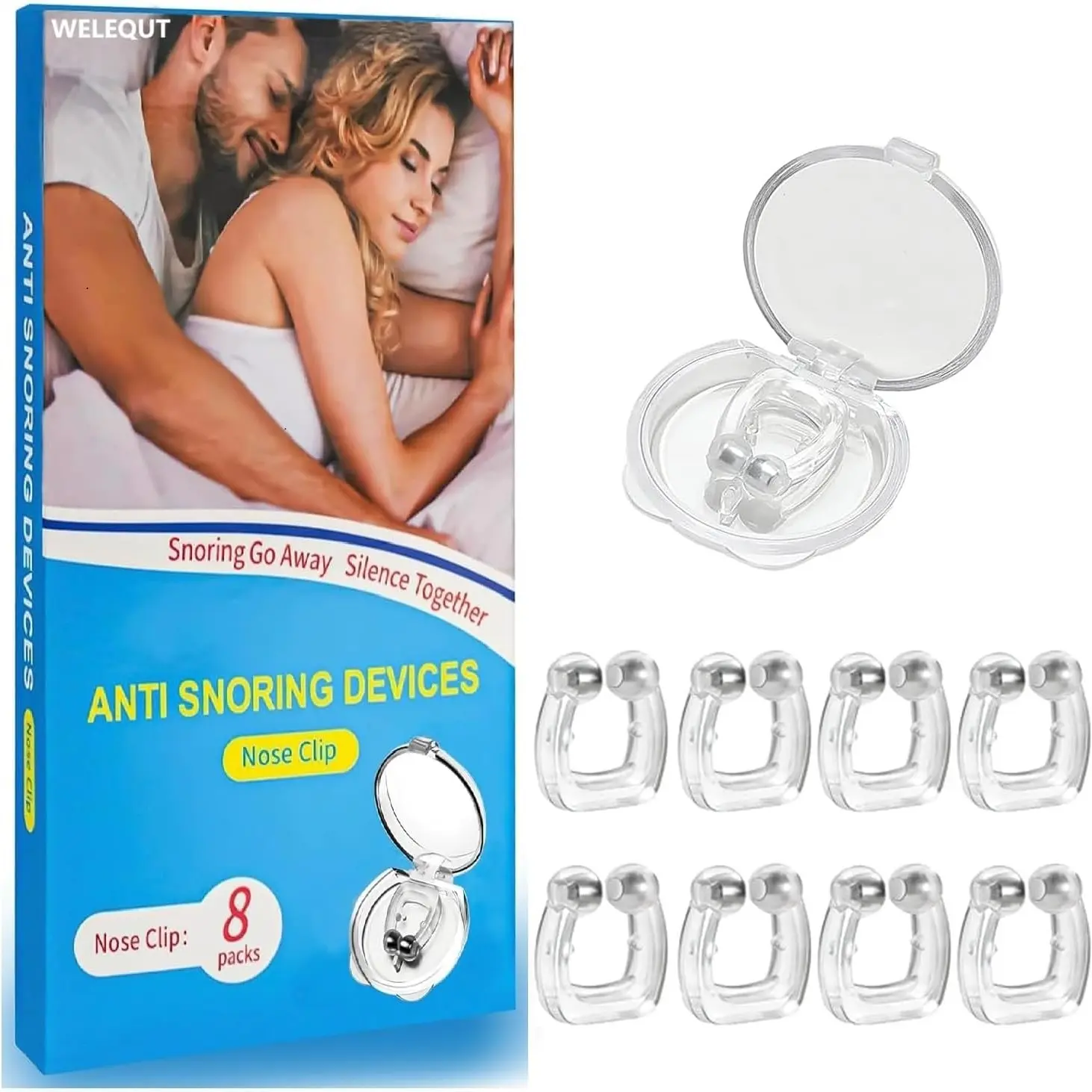 Anti-Snoring Device Set (8 Pieces), Adjustable Magnetic Snore Plug, Silicone Magnetic Anti-Snore Solution, Comfortable Nasal Clip for Men and Women, Sleeping Aid, Snore Stopper, Nose Clip