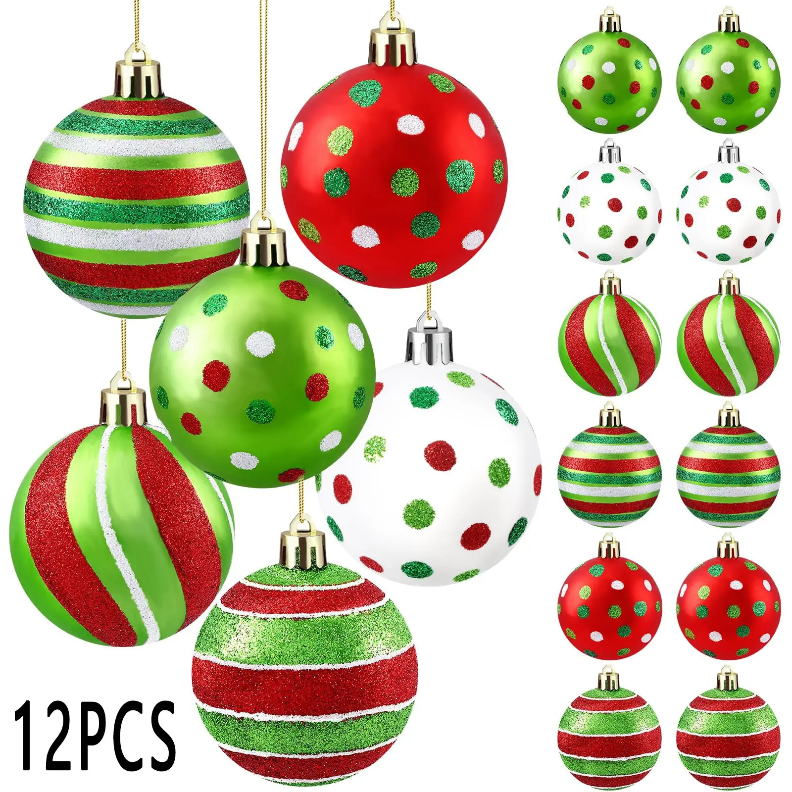 12-Piece Shiny Christmas Decoration Set, 2.4-Inch Peppermint Stick Swirl Design, Durable Plastic Tree Ornaments for Home Office Gift Wrapping