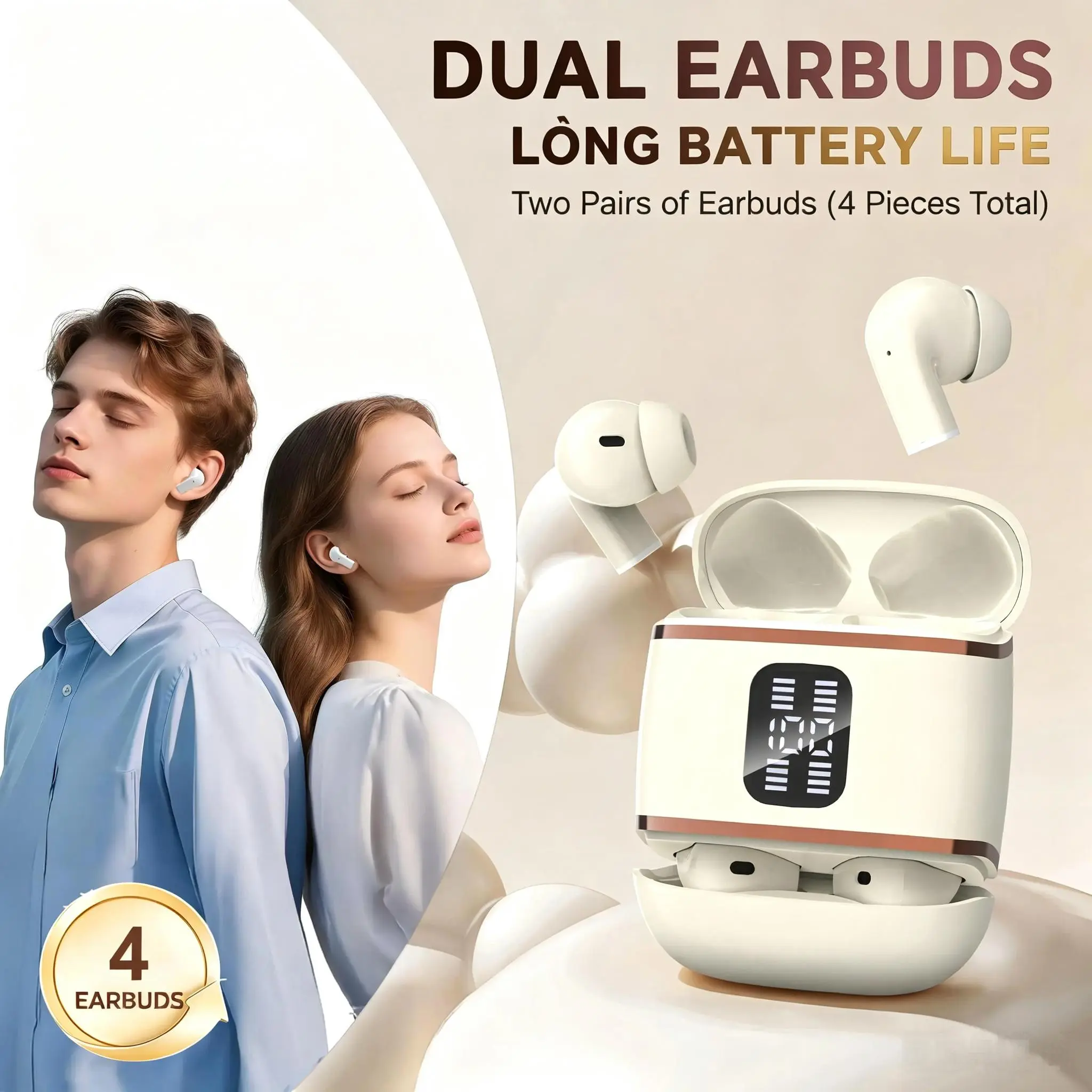 MOKATA Mini In-Ear Headset - Bluetooth 5.4 Cordless Audios, LED Digital Display, Smart Touch Controls, Long Range, Fast Charging, Noise Cancellation, Type-C Port, Rechargeable, Black, Compatible with Smartphones & Tablets for Daily Commute
