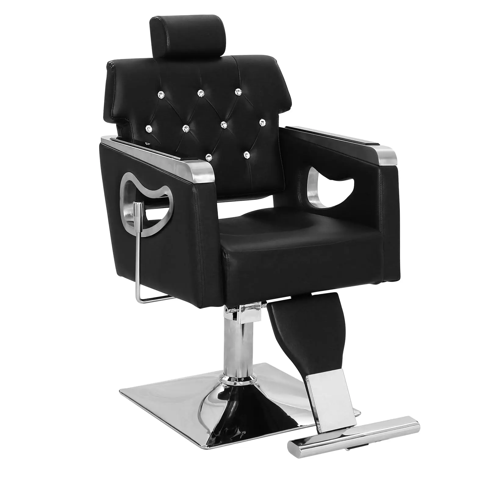 Garvee  Professional Barber Chair, Hydraulic Adjustable Salon Chair, PU Leather Reclining Hair Stylist Chair with High-Density Cushion, 360° Swivel, Beauty Spa Equipment, Black and Chrome Finish