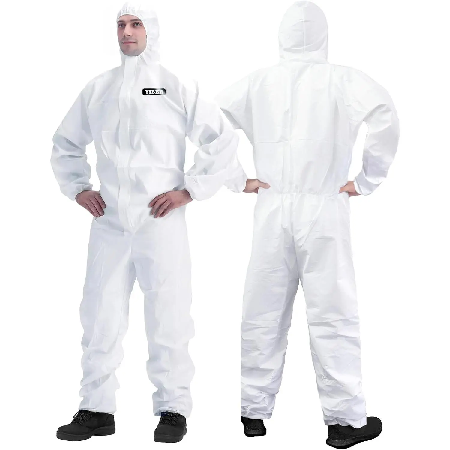 Unisex Fit Disposable Full Body Painter's Coverall Uniform - Elastic Fabric, Long Sleeve, Hooded, Zip, 4X-Large, White, Anti-Static, Full Protection, Full-Body Coverage, Breathable, Soft, 7 Sizes, Heavy-Duty, Nonwoven Fabric