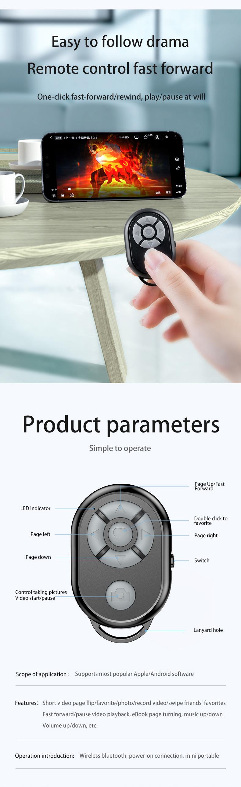 Bluetooth Remote  Universal Remote Control Selfie Stick Bluetooth Camera Controller