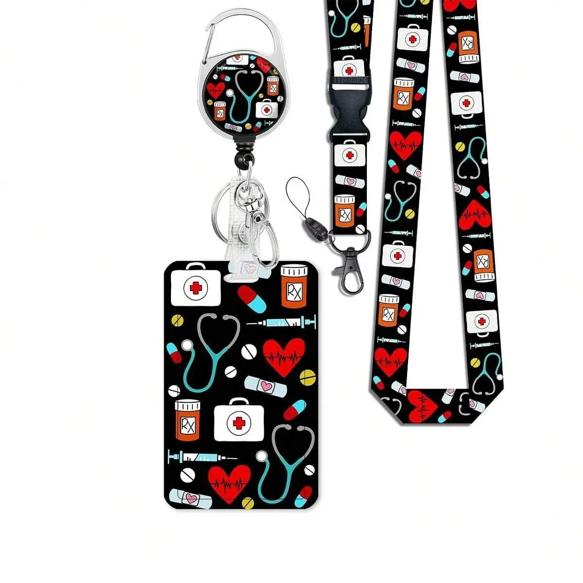 Nurse Id Badge Holder Set, Medical Badge Holder, 1 Count Id Card Holder with Personalized Lanyard & 1 Count Retractable Badge Reel, Lanyards with Id Holder, Identification Badges & Supplies for Nurse Teacher Office Nursing Student