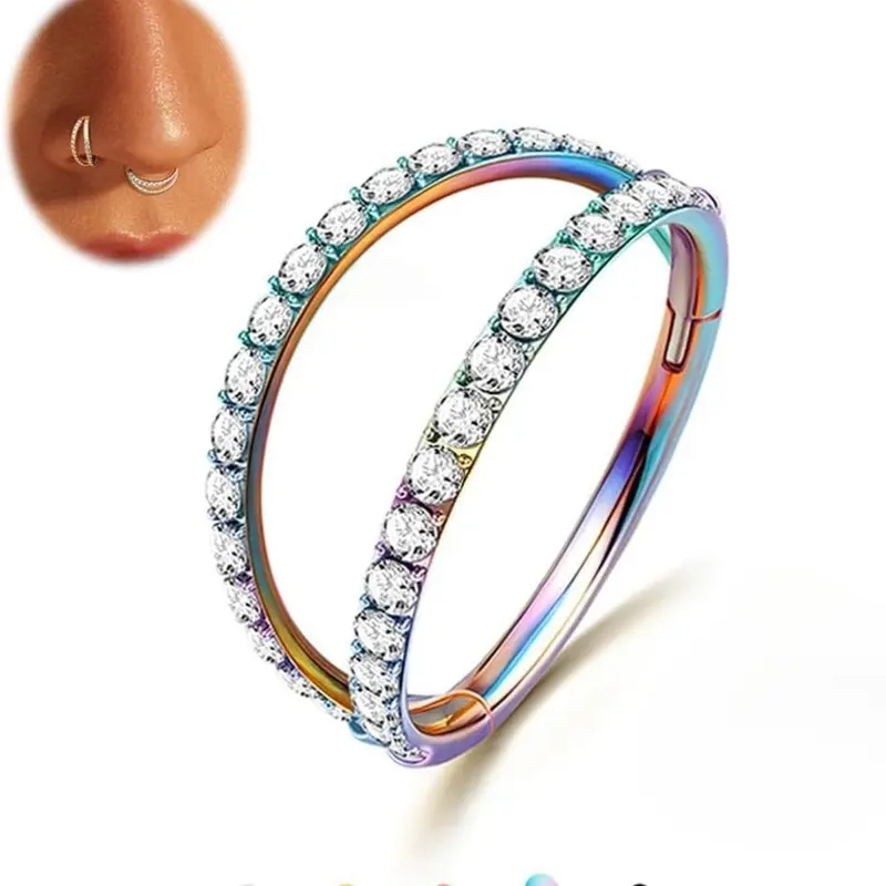 G23 Titanium Nose Rings Hoops Spiral Nose Ring 16G 18G 20G Double Hoop Septum Click Nose Rings Lip Rook Lobe Tragus Helix Pierced Ring Cartilage Daith Conch Earrings Clear CZ Paved Nose Piercing Jewelry for Women Men Body Piercing Jewelry