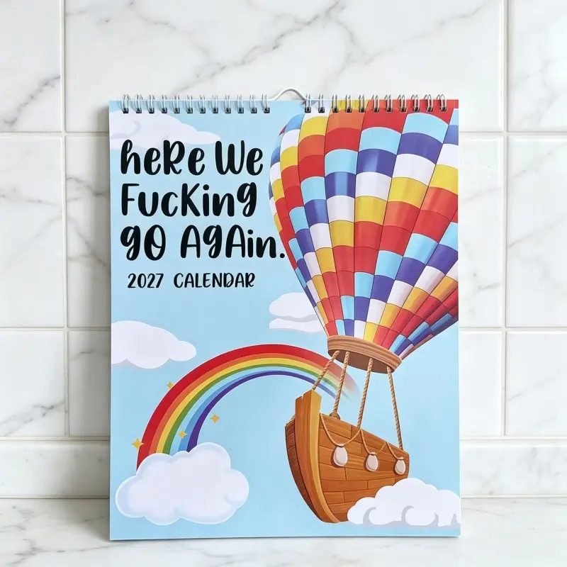2027 Funny Satirical Wall Calendar, Colorful Roller Coaster Design, Spiral Hanging Monthly Calendar, Humorous Home Office Decor, Fun Gift