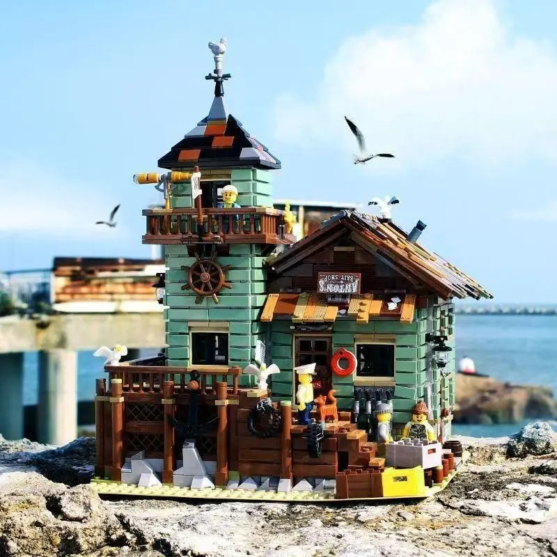 1 Coastal Village Bait Shop Building Kit, Creative Oceanfront Fishing Shack Architecture Model with Pier & Lighthouse Tower, Brick Toy for Kids Teens Adults 12-16+, Birthday Gift, 2026 Trending Hobby Choice